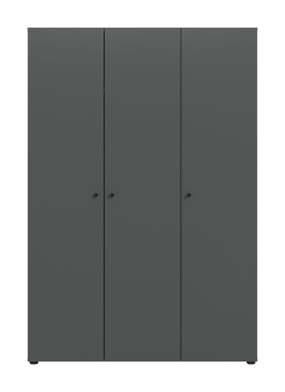 Kleiderschrank in Anthrazit mit drei Türen und schlanken Rahmenstreifen, Griffmulden