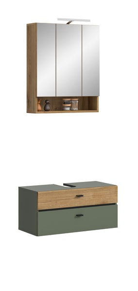 Ensemble de salle de bain avec éclairage AQUA (L/H/P : env. 75/191/35 cm) en vert sauge/vert sauge