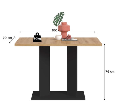 Table à manger GUSTAV (L/H/P : env. 110/76/70 cm) en blanc/imitation chêne Artisan