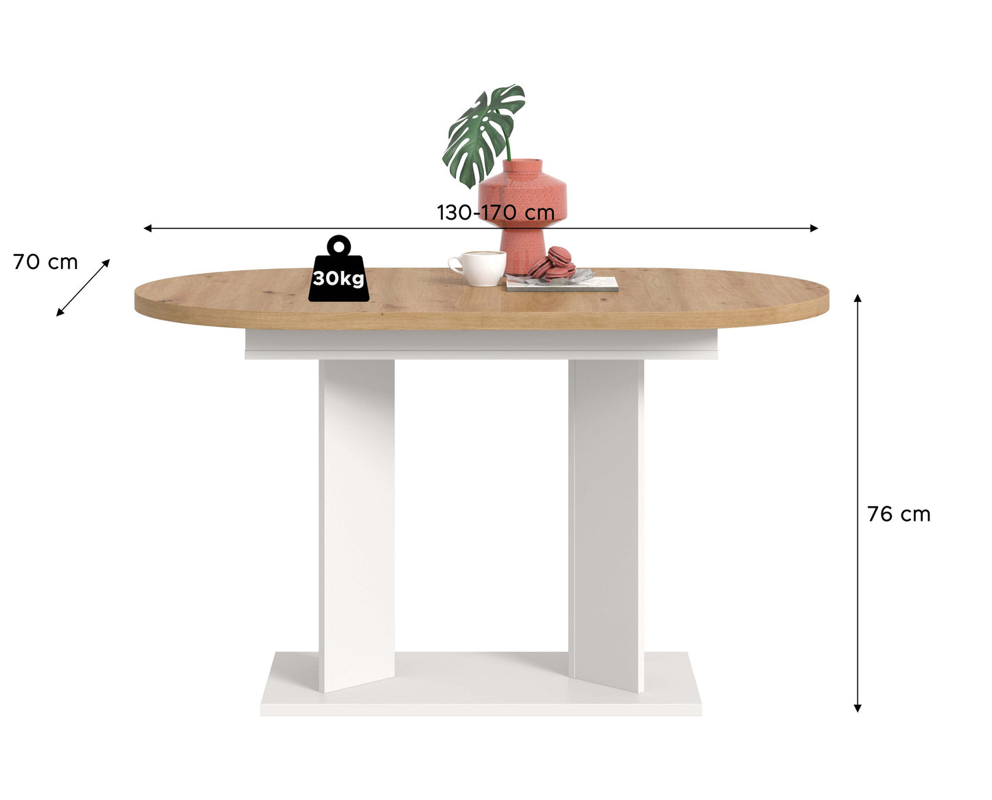 Table à manger GUSTAV (L/H/P : env. 170/76/70 cm) en blanc/imitation chêne Artisan