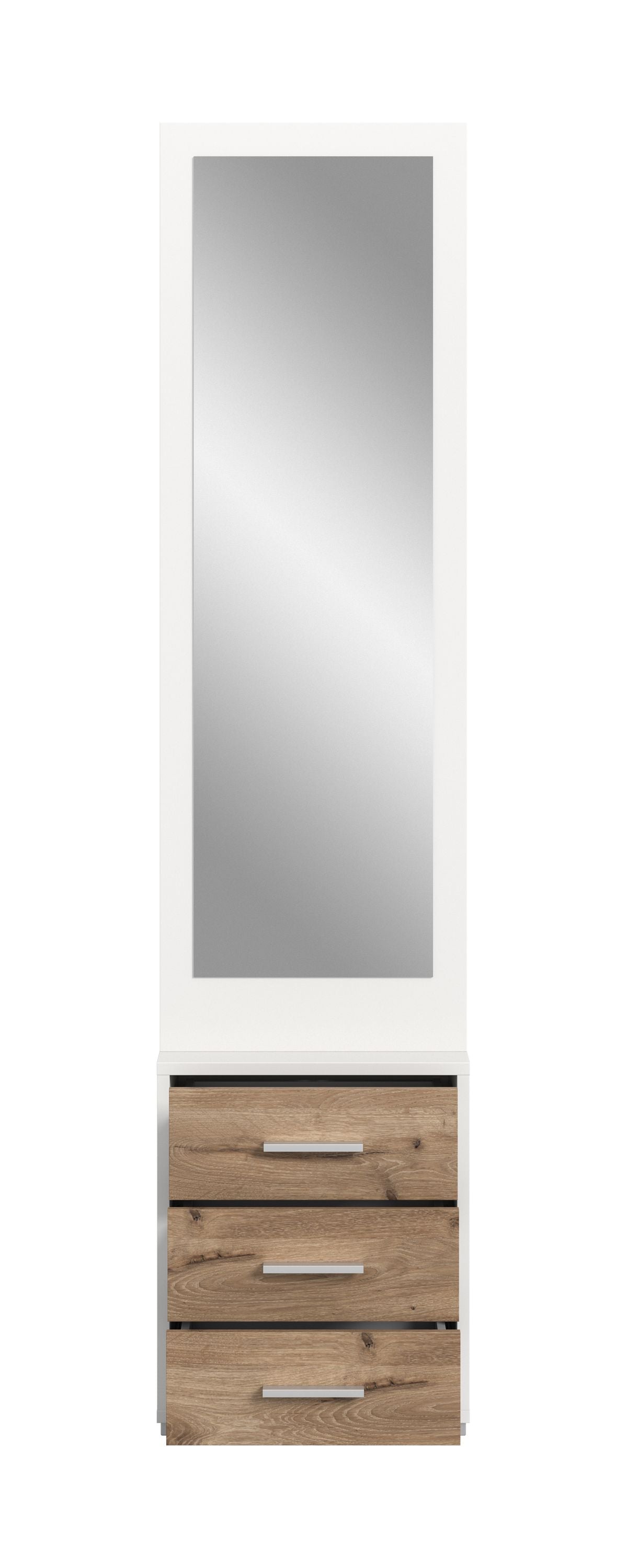 Homes & Jones Garderobe mit großem Spiegel und drei Schubladen, weißes Rahmengehäuse