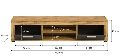 Meuble TV bas JAM (L/H/P : env. 160/37/40 cm) en imitation chêne Wotan/gris