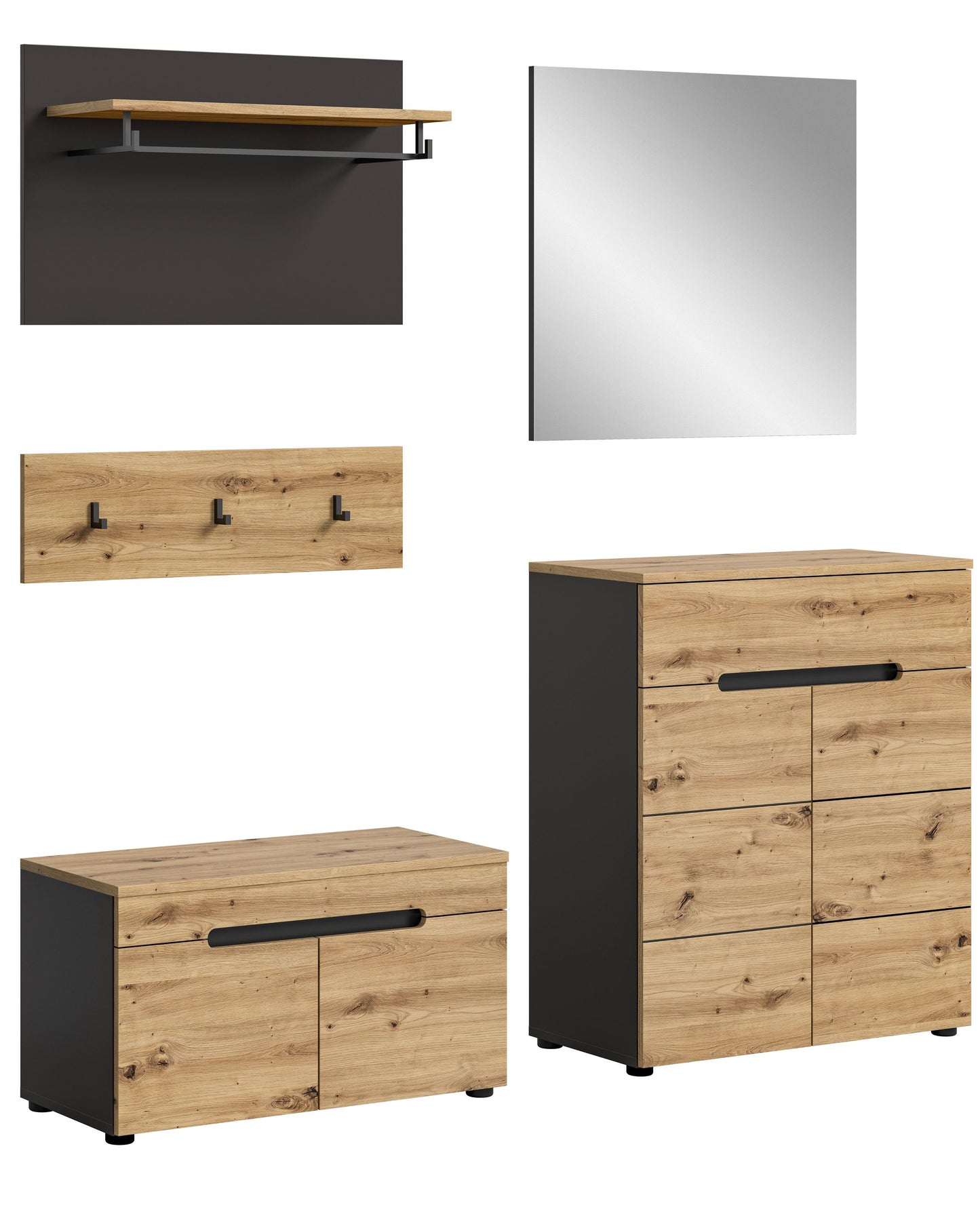 Ensemble de meuble d'entrée CANU (l/h/p : env. 175/190/37 cm) en gris basalte/vert fumée
