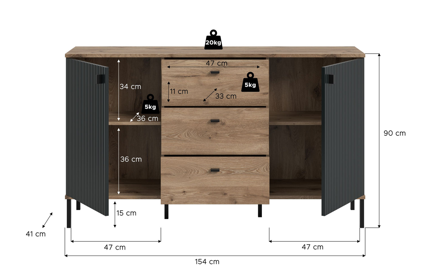 Homes & Jones Sideboard, Wohnzimmerschrank-mit Schubladen, Universalschrank