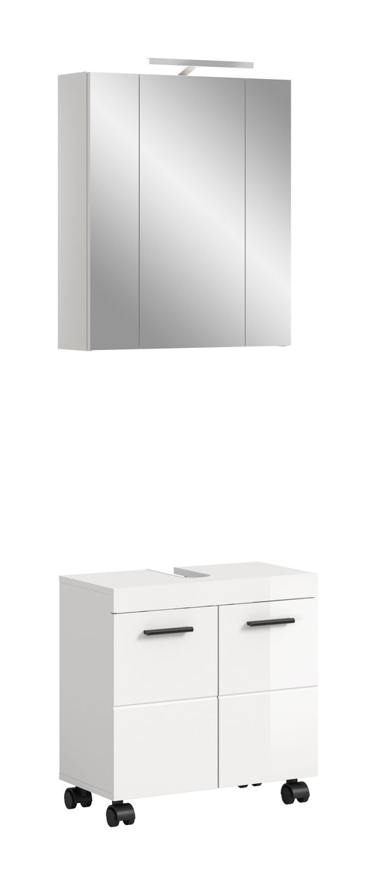 Ensemble de salle de bain avec éclairage NOVA (L/H/P : env. 60/191/30 cm) en blanc/blanc brillant