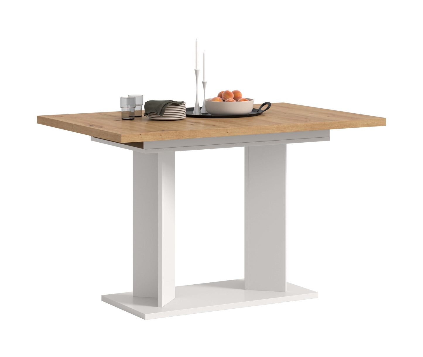 Table de salle à manger GUSTAV (L/H/P : env. 160/76/80 cm) en blanc/imitation chêne Artisan