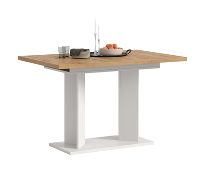 Table de salle à manger GUSTAV (L/H/P : env. 160/76/80 cm) en blanc/imitation chêne Artisan