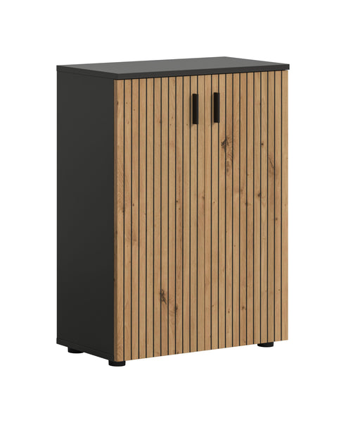 Badschrank MONE (B/H/T: ca. 60/81/30 cm) in Basalt grau/Artisan Oak Nachbildung