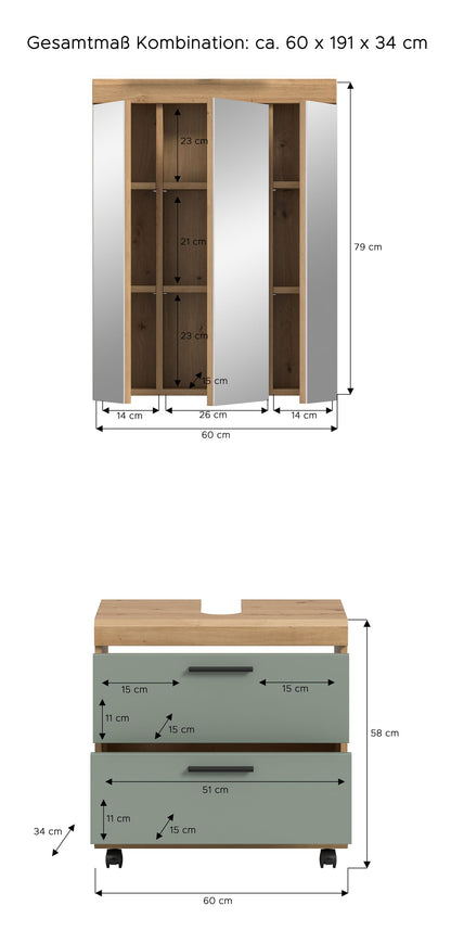Meuble de salle de bain à roulettes SCOUT (l/H/P : env. 60/191/34 cm) en imitation chêne Evoke/-