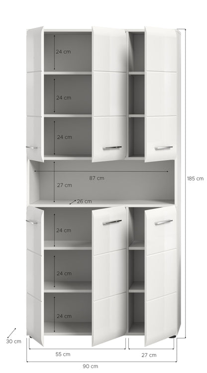 Meuble de rangement polyvalent ICE (L/H/P : env. 90/185/30 cm) en imitation chêne Nox/noir mat