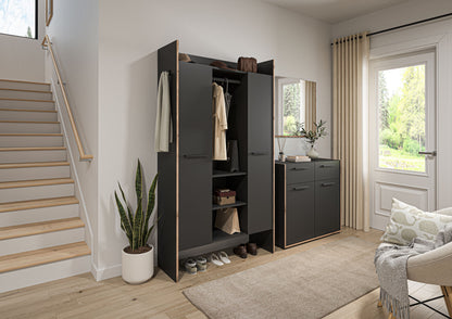 Ensemble de meubles d'entrée BUENO (L/H/P : env. 215/189/37 cm) en gris basalte/gris basalte