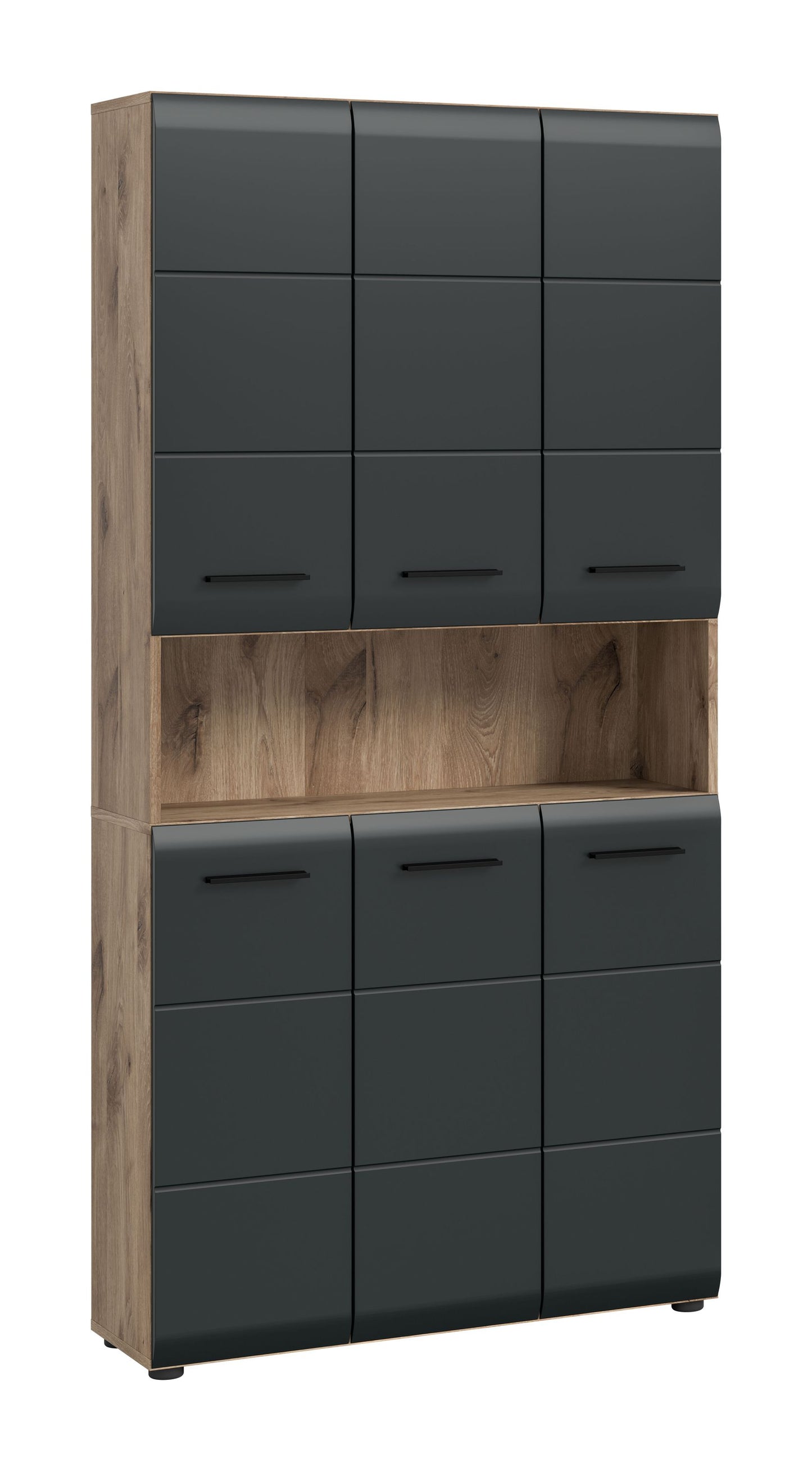 Meuble de rangement polyvalent ICE (L/H/P : env. 90/185/30 cm) en imitation chêne Nox/noir mat