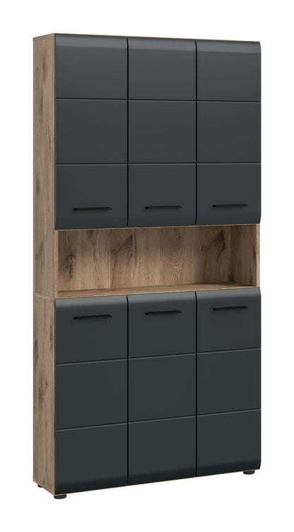 Meuble de rangement polyvalent ICE (L/H/P : env. 90/185/30 cm) en imitation chêne Nox/noir mat