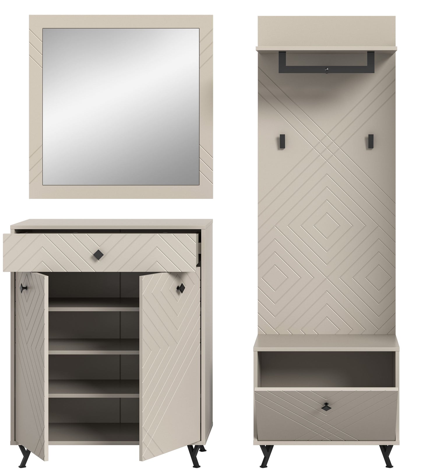 Ensemble de vestiaire NOTES (L/H/P : env. 195/190/35 cm) en beige sable/beige sable mat