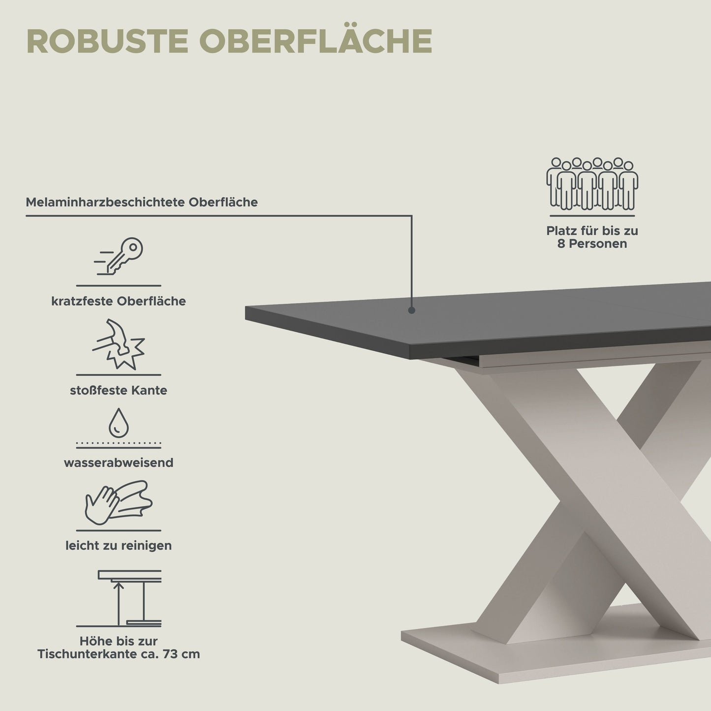 Table de salle à manger MOTION (L/H/P : env. 150/76/90 cm) en blanc/cachemire