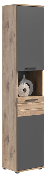 Tall Cabinet MASON (W/H/D: approx. 37/190/34 cm) in Nox Oak finish/Basalt grey