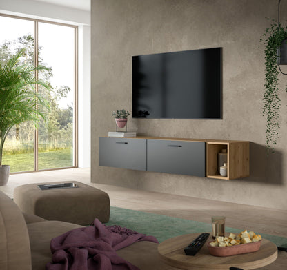 Meuble TV mural THE ONE (l/h/p : env. 75/34/34 cm) en imitation chêne Artisan/vert fumé