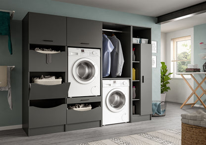 Homes & Jones Waschmaschinenschrank-Set mit Waschmaschinen, Fächer und Schranktüren in Grau