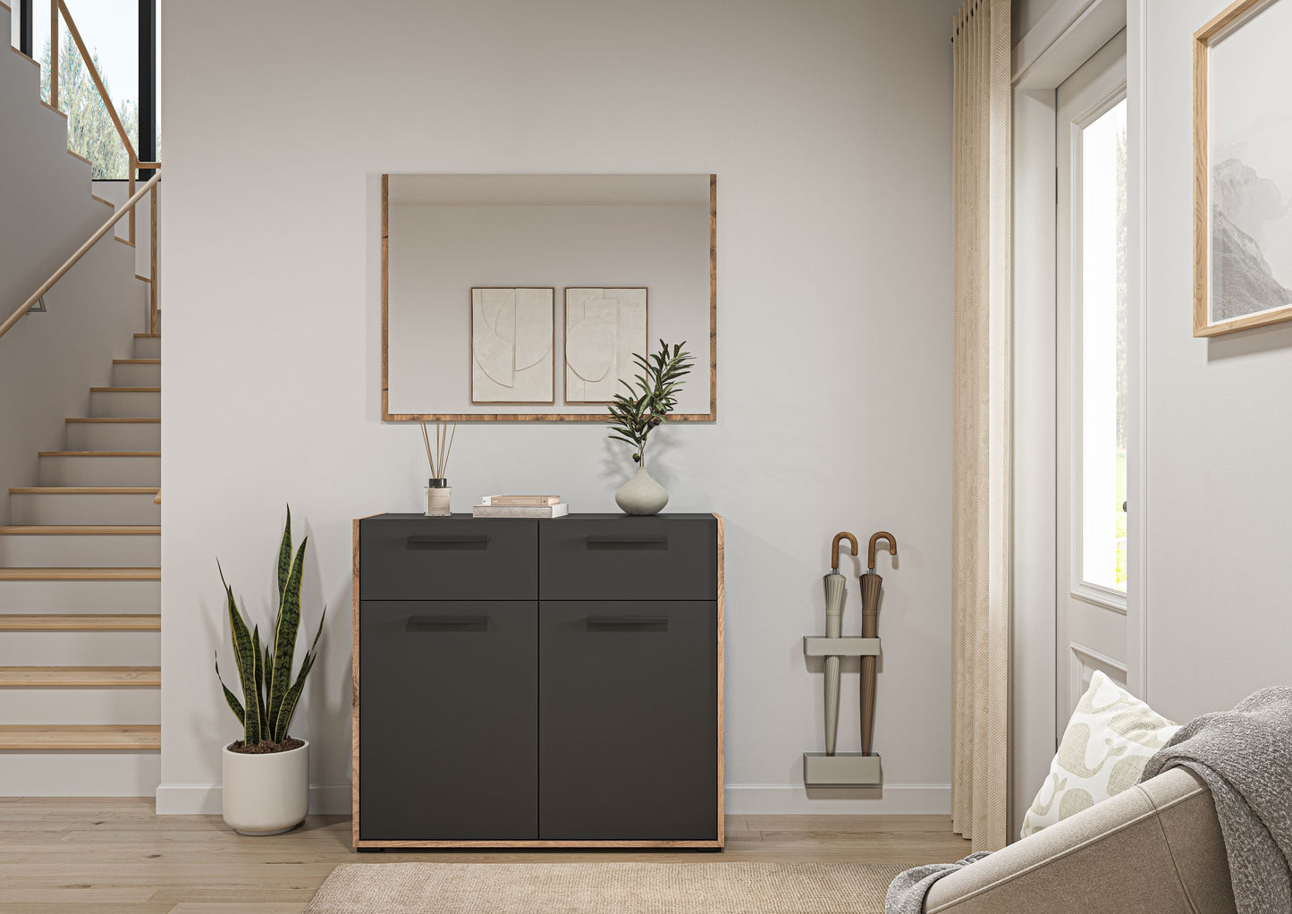 Ensemble vestiaire BUENO (L/H/P : env. 95/189/37 cm) en gris basalte/gris basalte