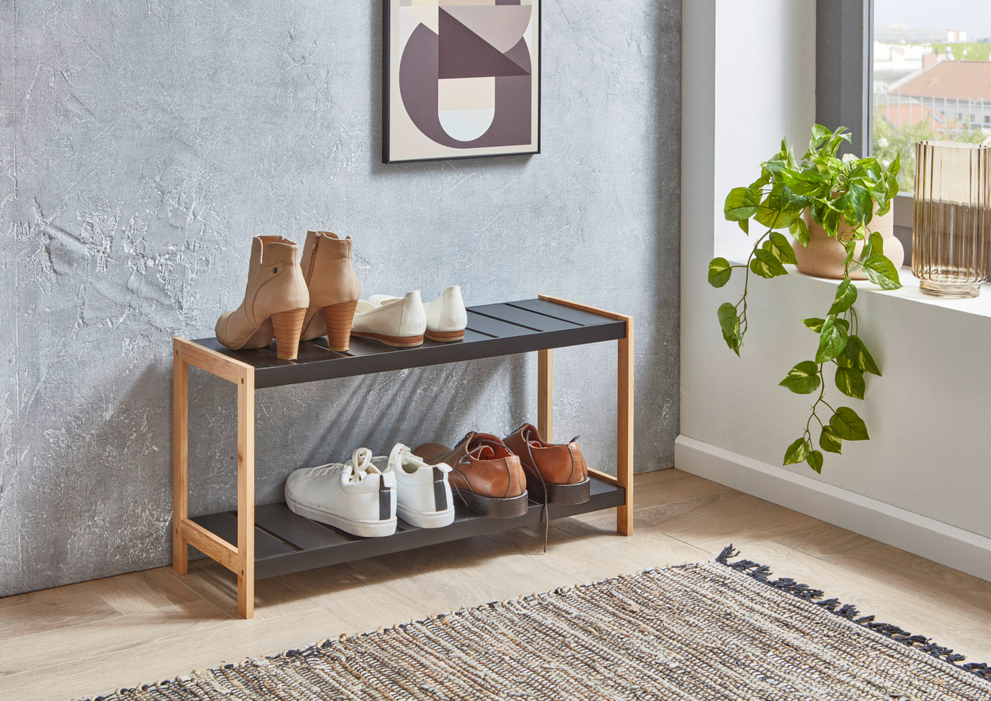 Francis Shoe Rack in Black Solid Wood