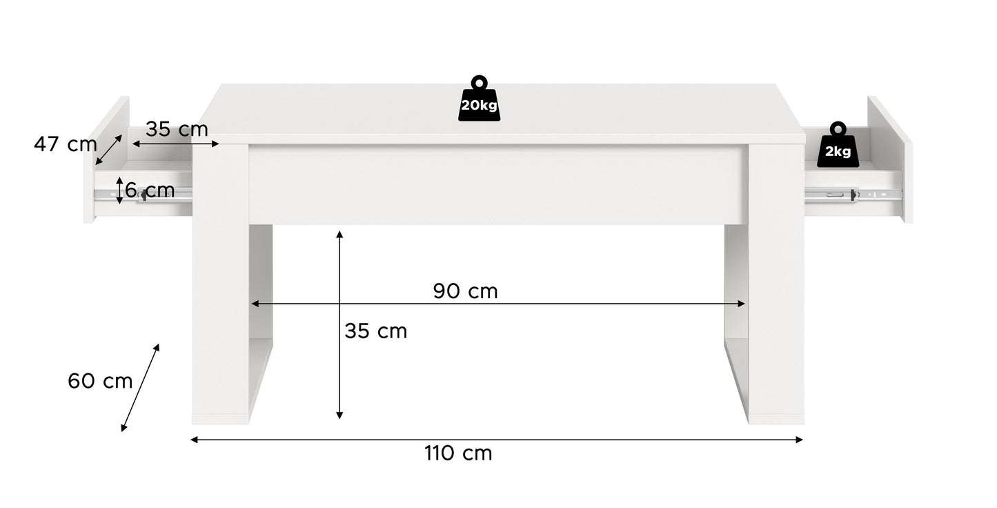 Table basse MALMÖ (L/H/P : env. 110/52/60 cm) en imitation Chêne Artisan/imitation Chêne Artisan