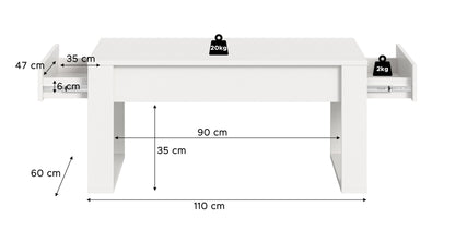Table basse MALMÖ (L/H/P : env. 110/52/60 cm) en imitation Chêne Artisan/imitation Chêne Artisan