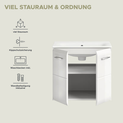 Meuble sous-vasque avec lavabo ICE (L/H/P : env. 60/55/46 cm) imitation chêne Nox/noir mat