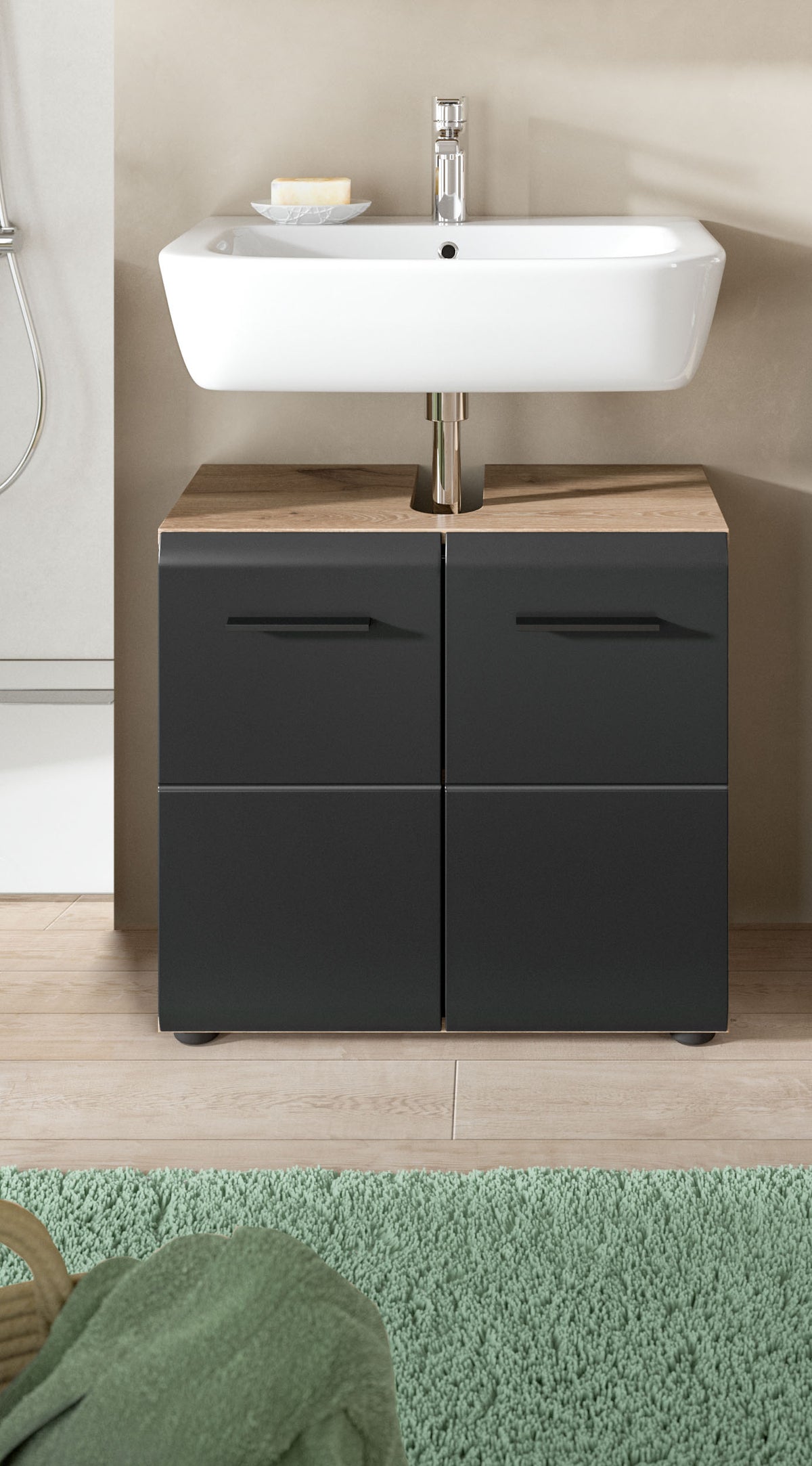 Waschbeckenunterschrank 60 cm breit mit zwei Türen, anthrazit/dunkelgrau