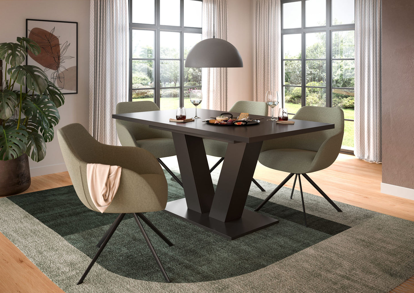 Esstisch 150x76x90 cm mit dunkler Platte und X-Gestell