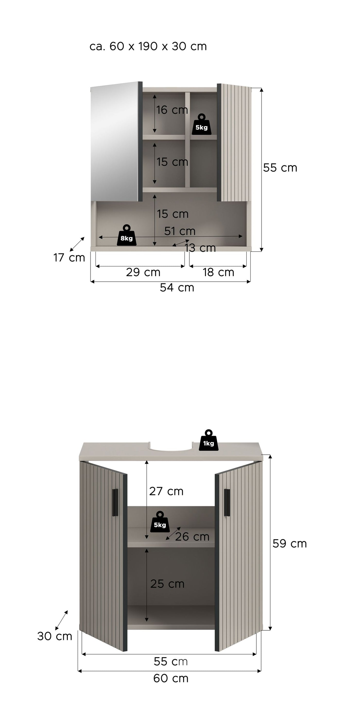 Bathroom Set MONE (W/H/D: approx. 60/192/30 cm) in Cashmere/Cashmere