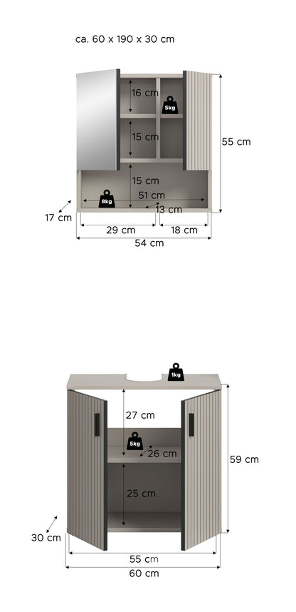 Bathroom Set MONE (W/H/D: approx. 60/192/30 cm) in Cashmere/Cashmere