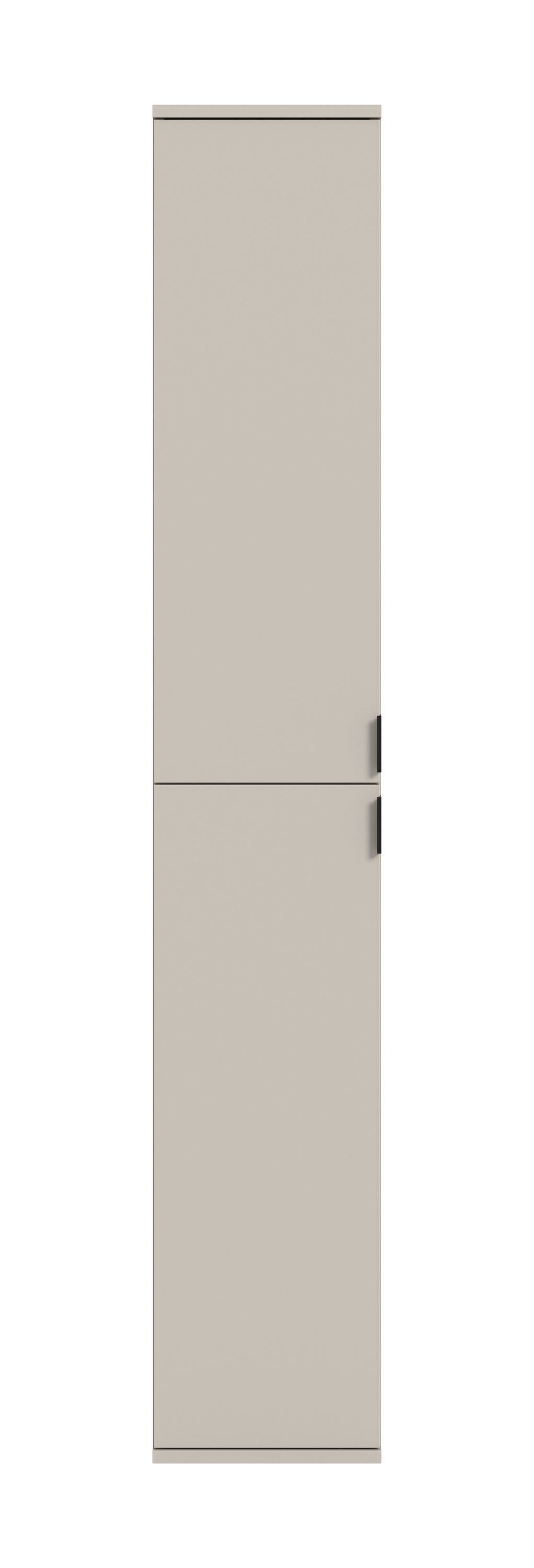 Hochschrank hellbeige mit zwei Türen und Griffen mittig
