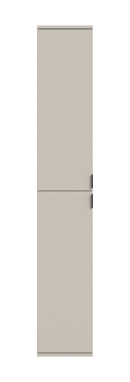 Hochschrank hellbeige mit zwei Türen und Griffen mittig