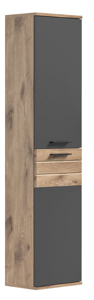 Tall cabinet MASON (W/H/D: approx. 37/152/24 cm) in Nox Oak replica/Basalt grey