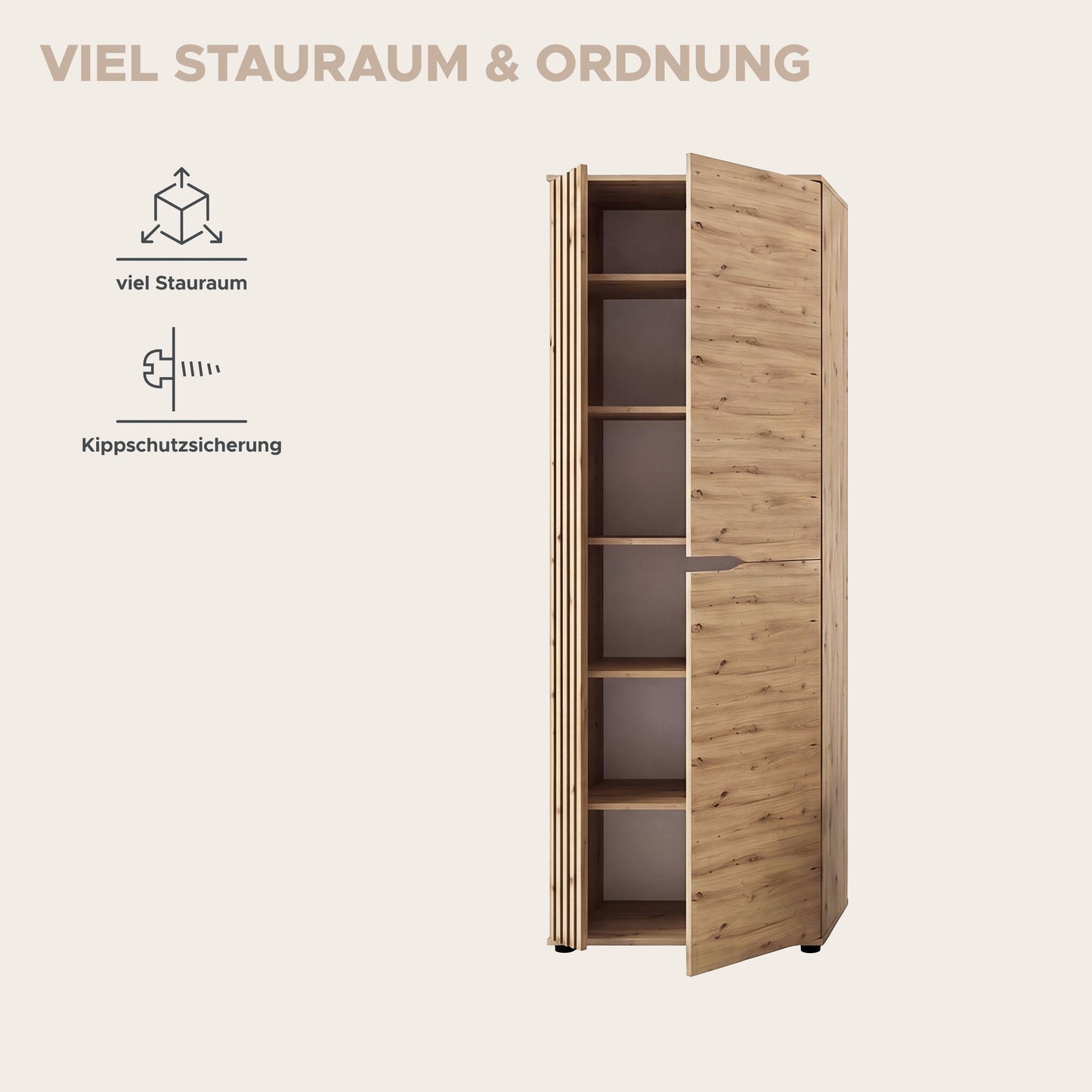 Keno Garderobenschrank (B/H/T: 65x191x37 cm) in Artisan Eiche Nachbildung