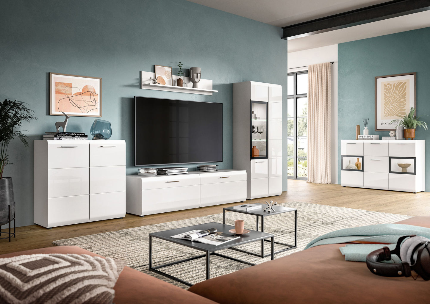 Meuble TV ICE (L/H/P : env. 235/160/41 cm) blanc/blanc laqué