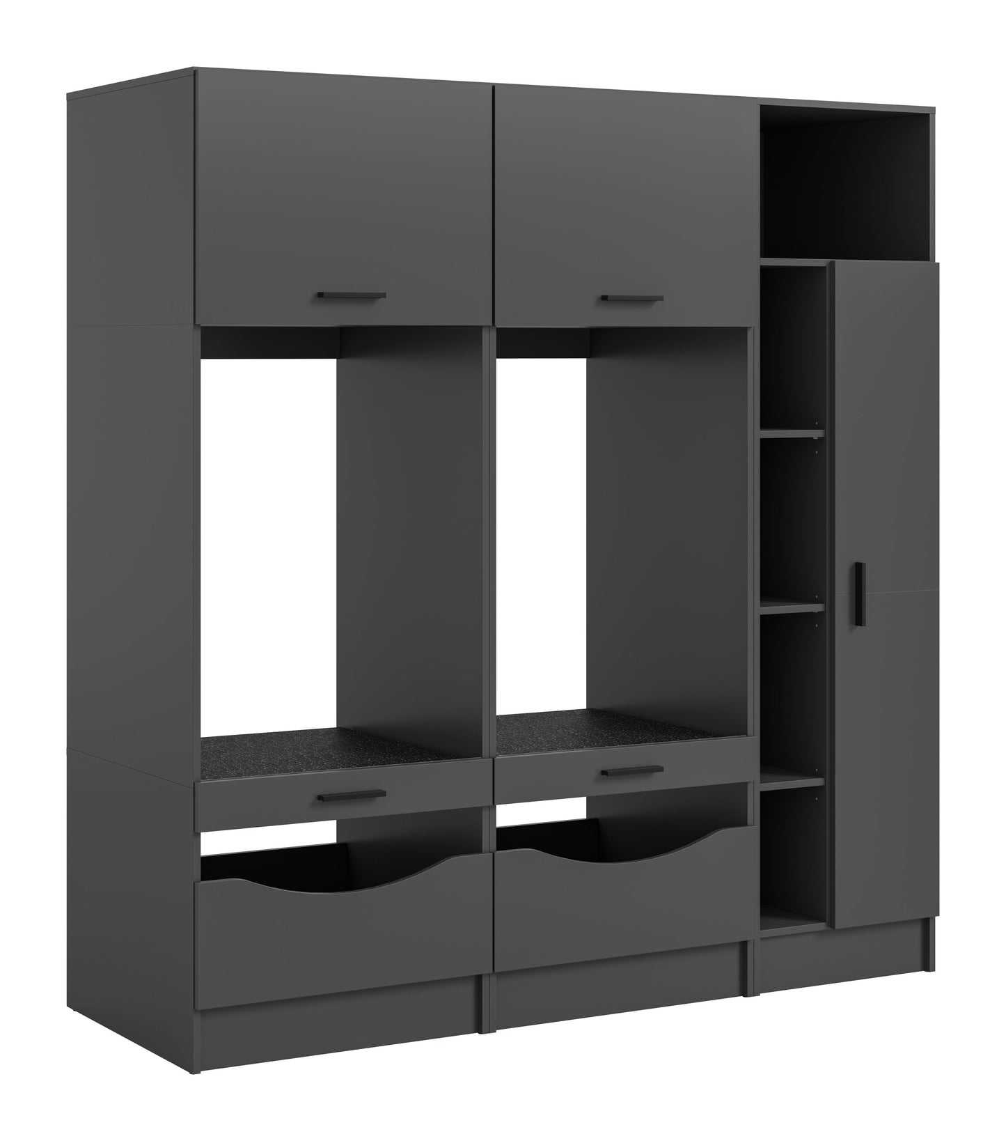 Waschmaschinenschrank-Set in Grau, mit zwei Klappen, Schubladen und offenen Fächern