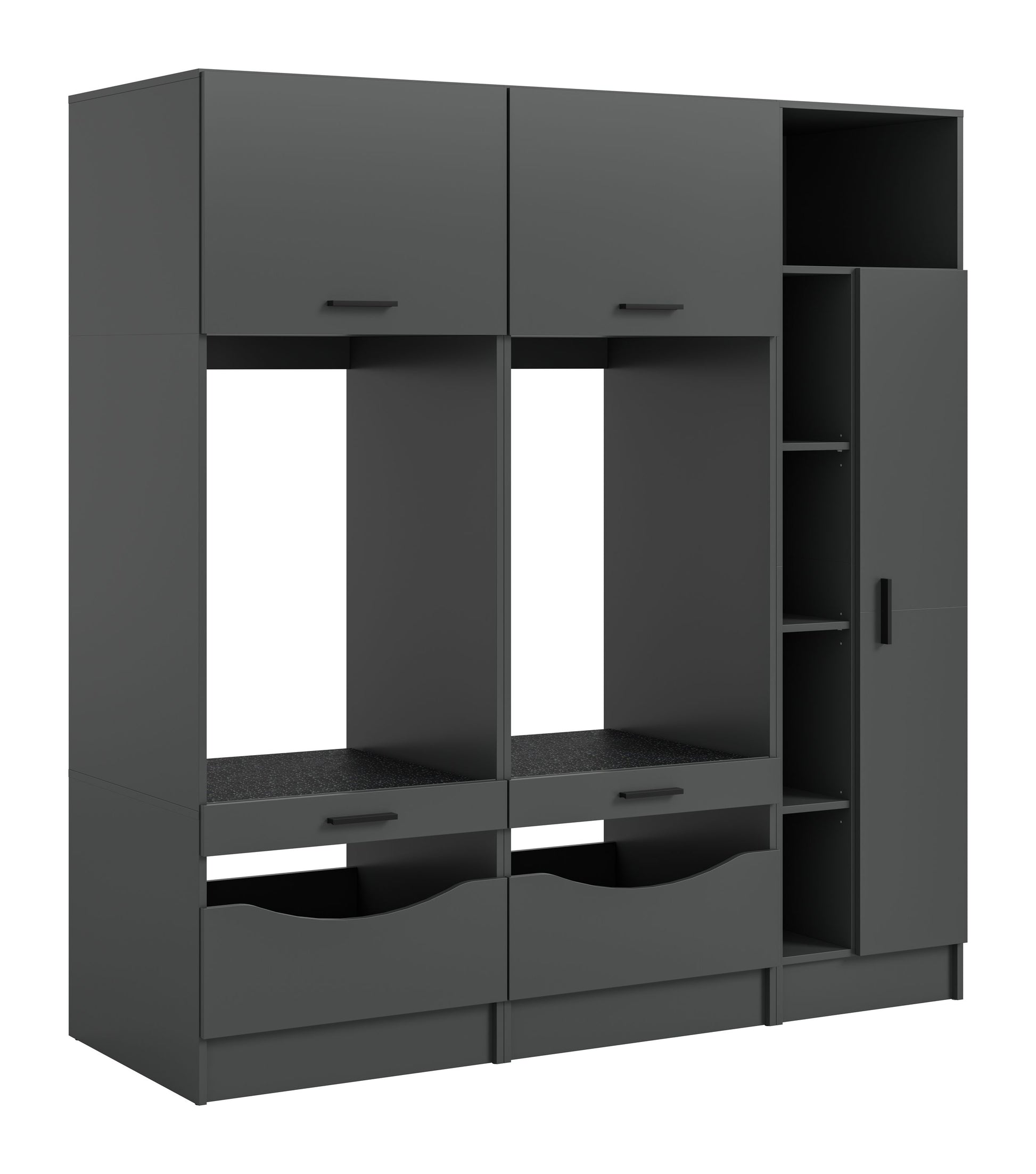 Waschmaschinenschrank-Set in Grau, mit zwei Klappen, Schubladen und offenen Fächern