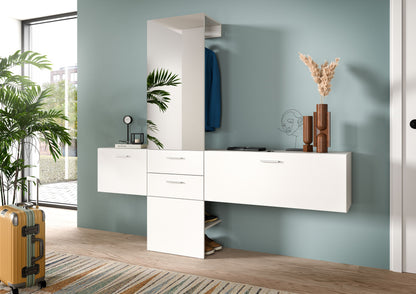 Garderobe-Set mit Spiegel und Stauraum, weißer Korpus, mehrere Schubladen