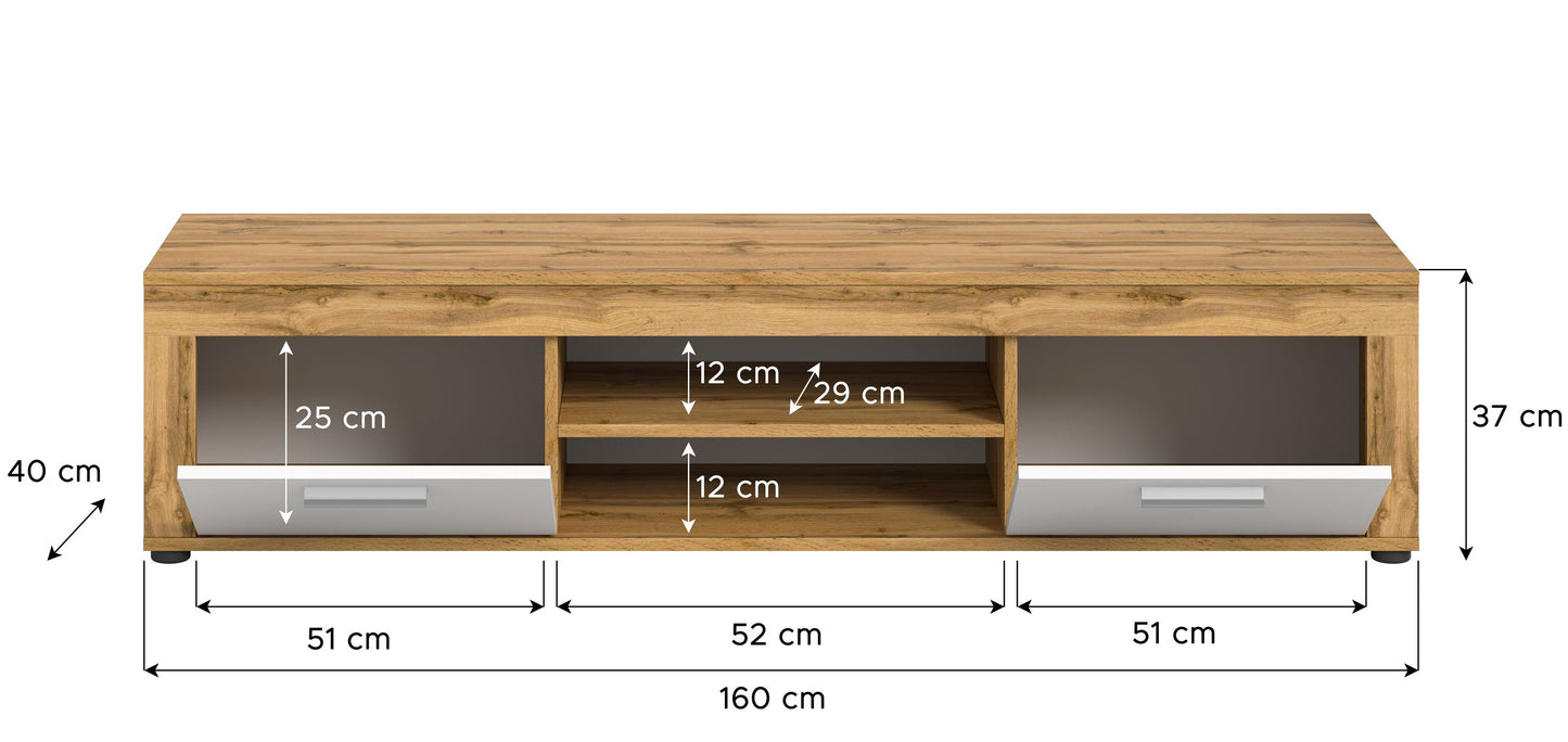 Meuble TV bas JAM (L/H/P : env. 160/37/40 cm) en imitation chêne Wotan/gris