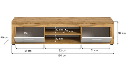 Meuble TV bas JAM (L/H/P : env. 160/37/40 cm) en imitation chêne Wotan/gris