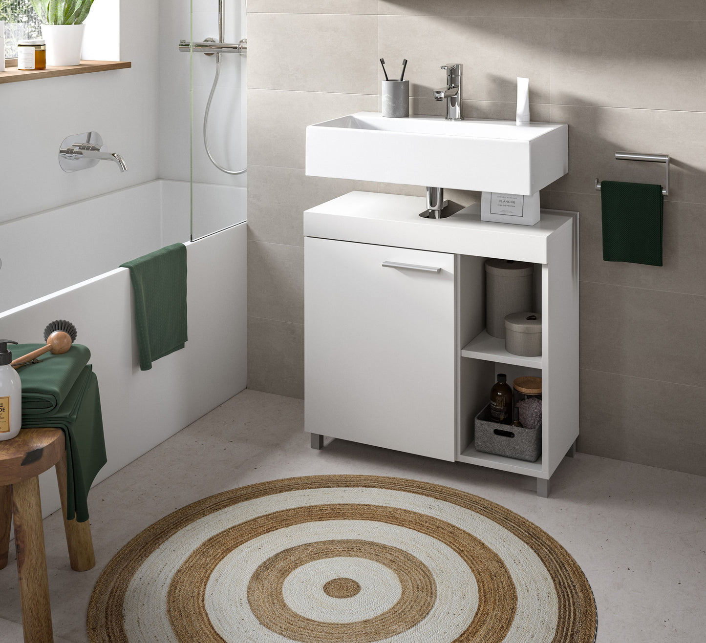 Meuble bas sous lavabo NOAH (L/H/P : env. 65/63/31 cm) en blanc/blanc