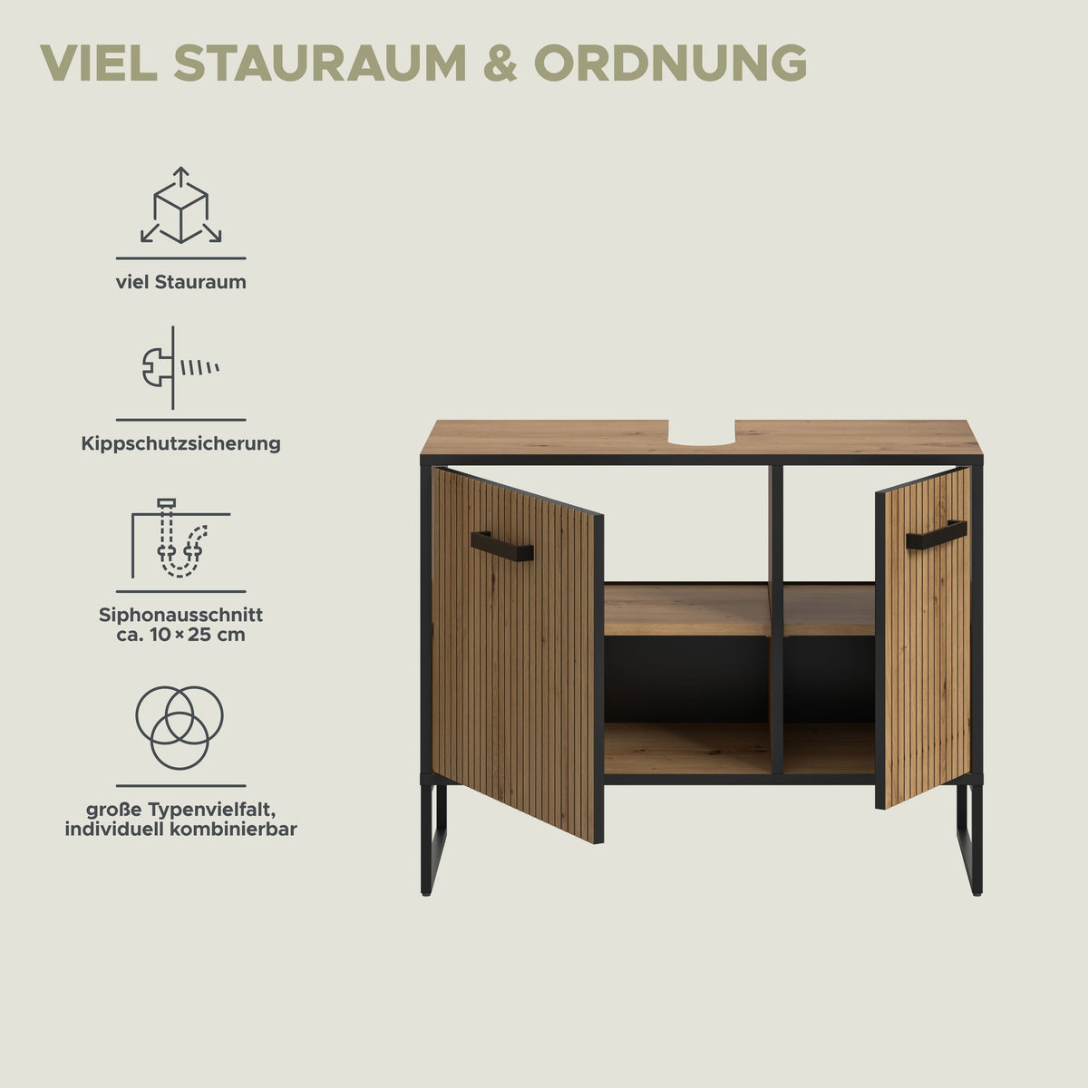 Homes & Jones Waschbeckenunterschrank 80 cm breit, Badezimmerschrank auf Kufen