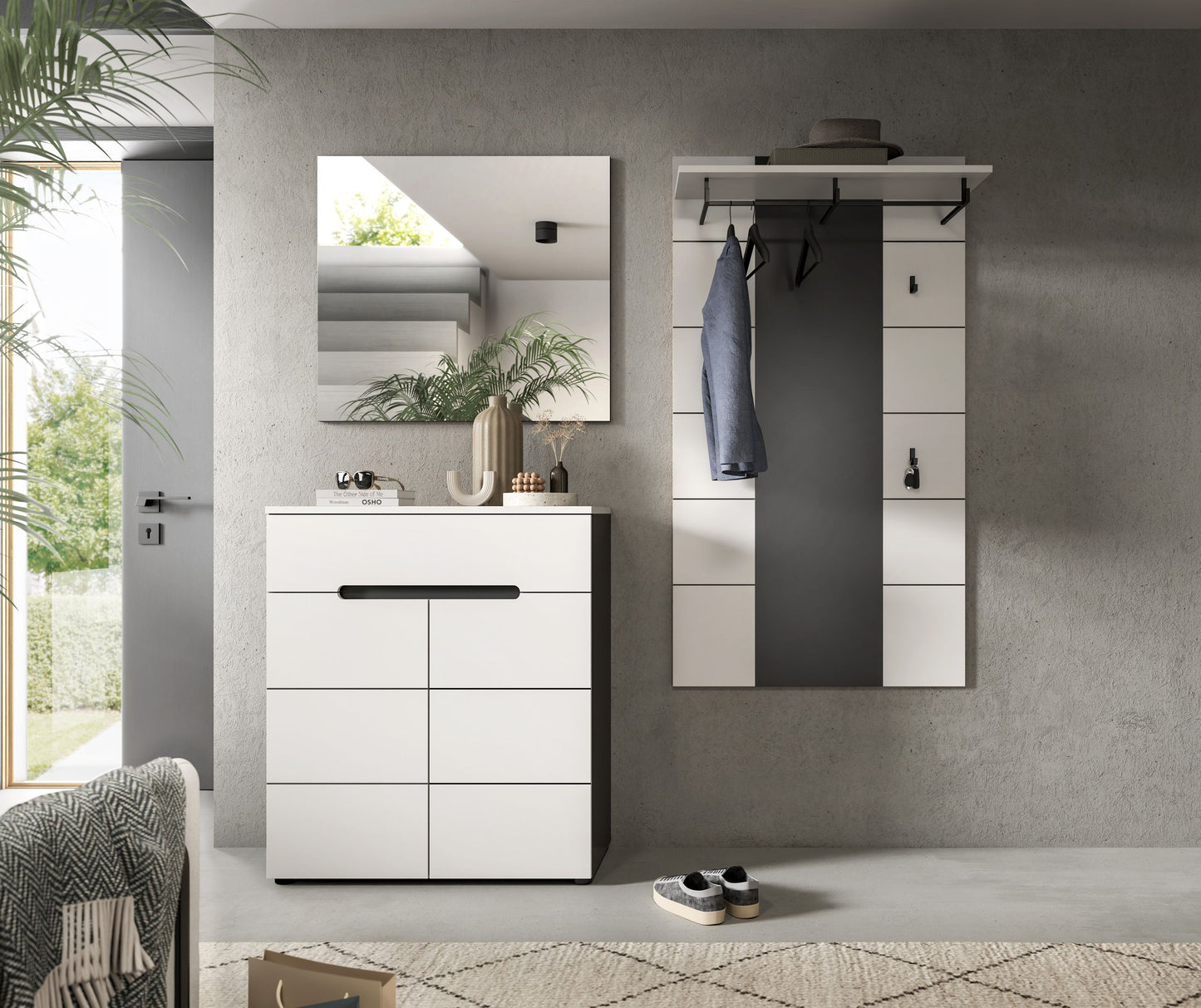Ensemble de vestiaire CANU (L/H/P : env. 175/190/37 cm) gris Basalte/vert Smoke Green