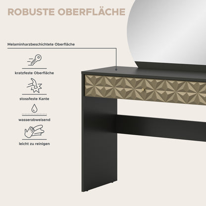 Homes & Jones Schminktisch 90 cm breit mit Spiegel in rund, Jugendzimmermöbel