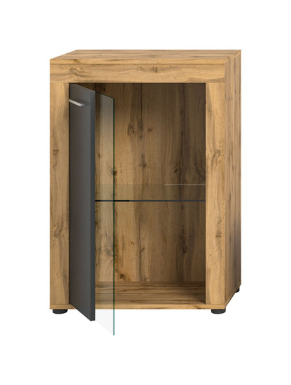 Vitrine JAM (L/H/P : env. 60/86/35 cm) en imitation chêne Wotan/gris
