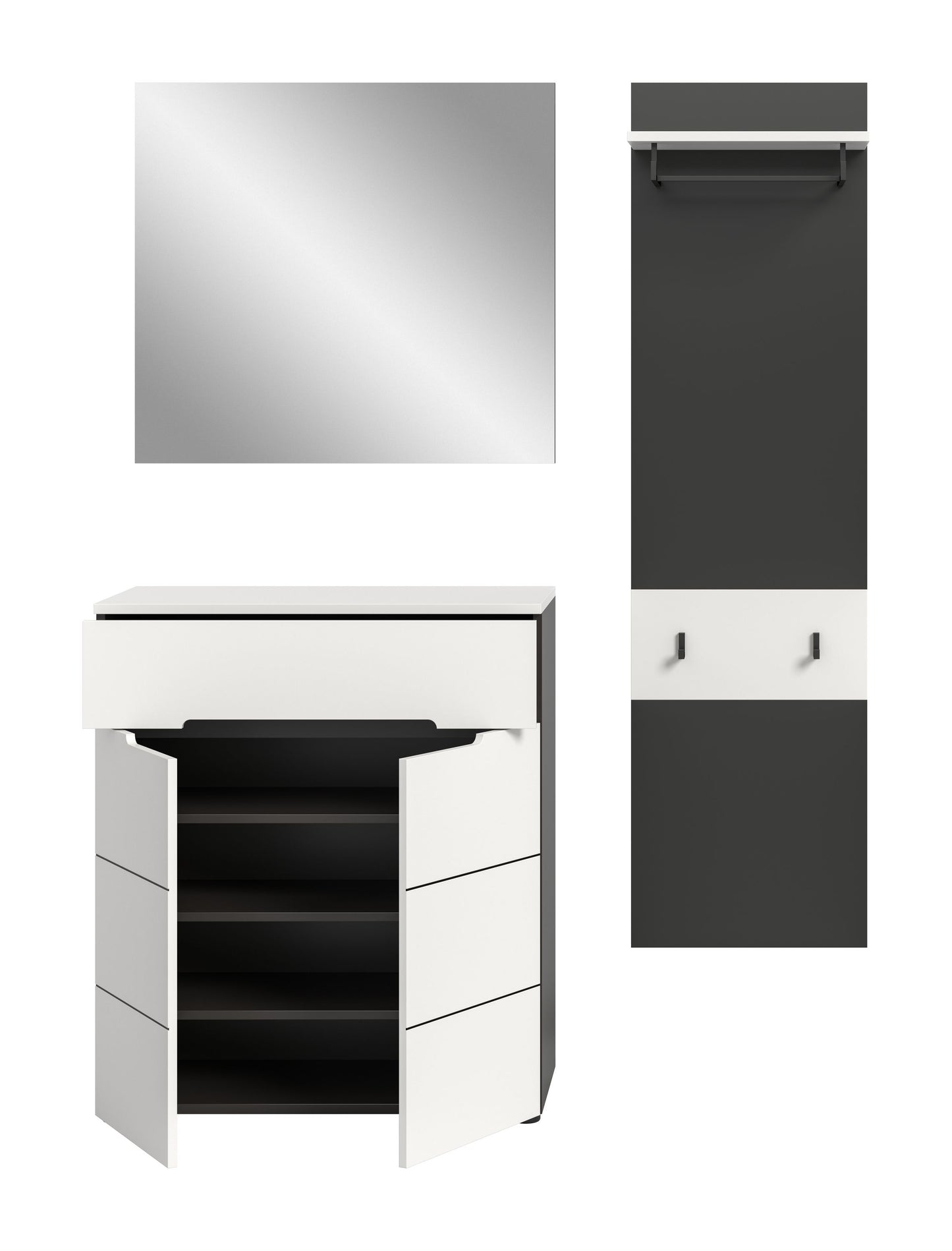 Ensemble de vestiaire CANU (L/H/P : env. 140/190/37 cm) en gris basalte/vert fumée
