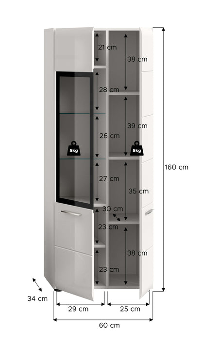 Vitrine ICE (L/H/P : env. 60/160/34 cm) en blanc/blanc brillant
