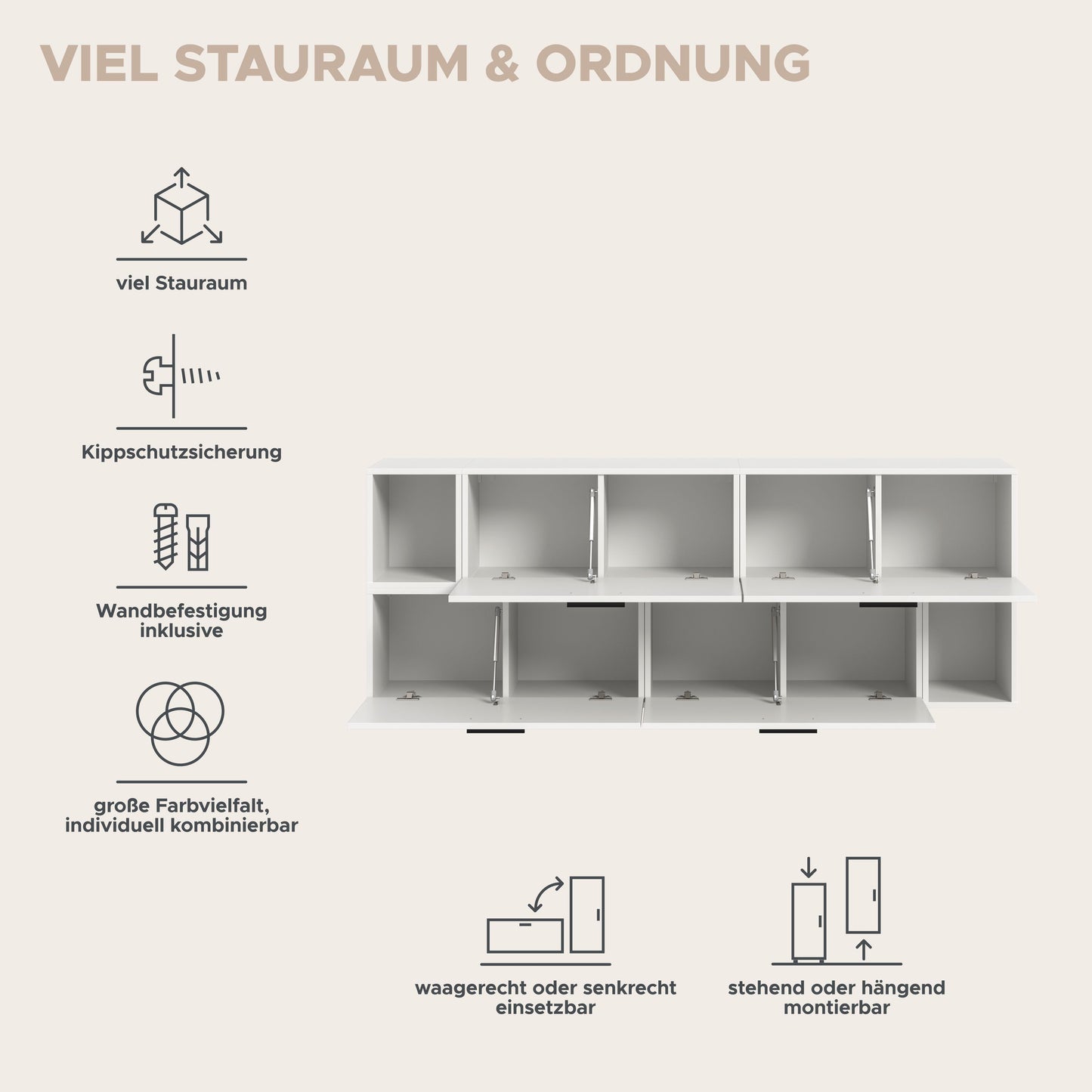 Homes & Jones Wohnwand 2-tlg. TV Möbel Modular Lowboard, Wohnzimmerschrank