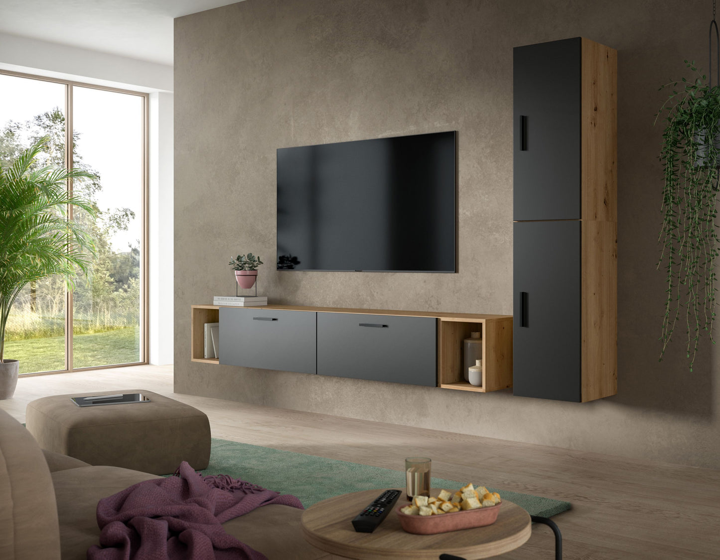 Homes & Jones Wohnwand 2-tlg. TV Möbel Modular Lowboard, Wohnzimmerschrank